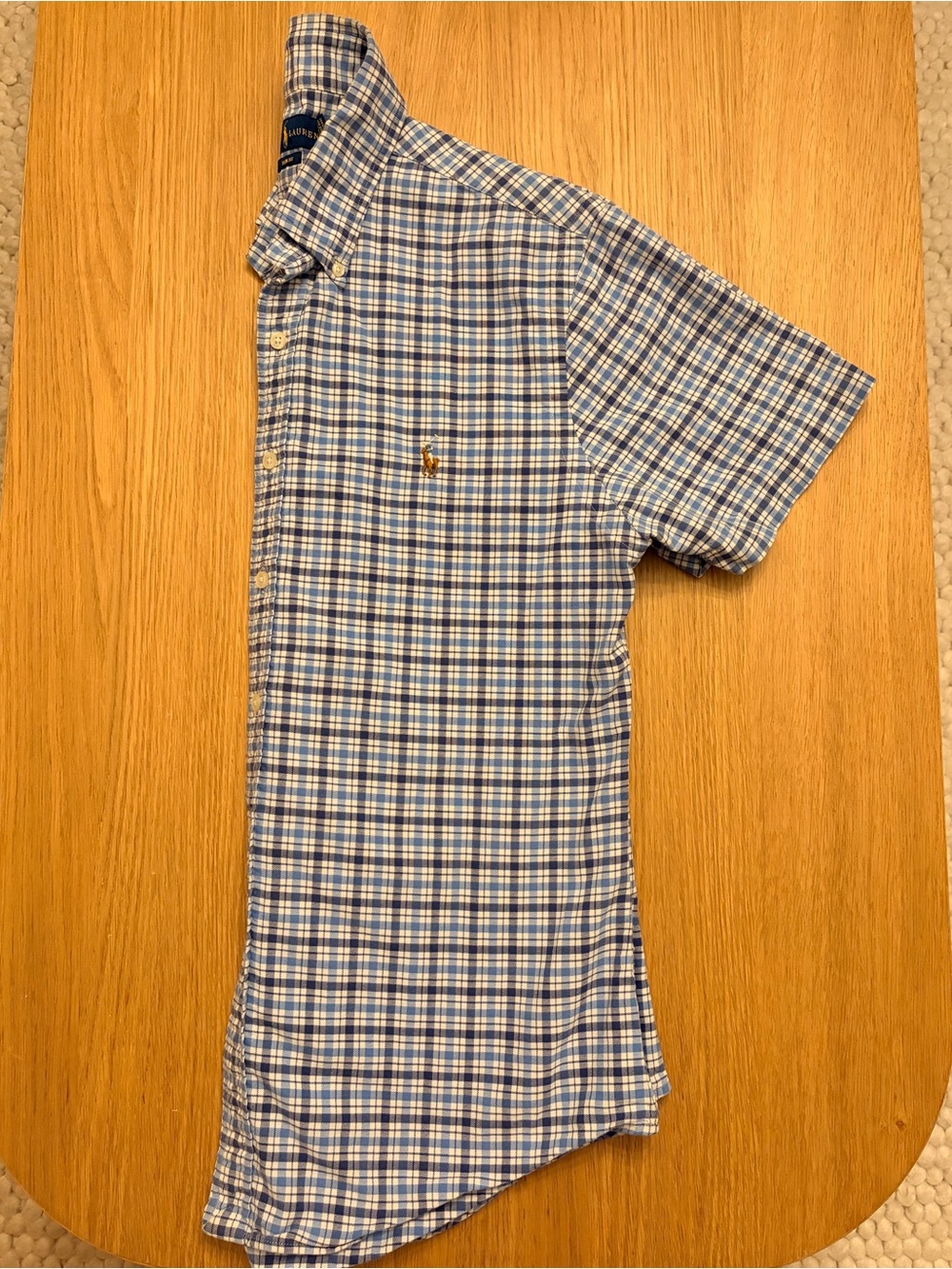 Polo by Ralph Lauren Blue and White Plaid Short-Sleeve Button-Down Shirt